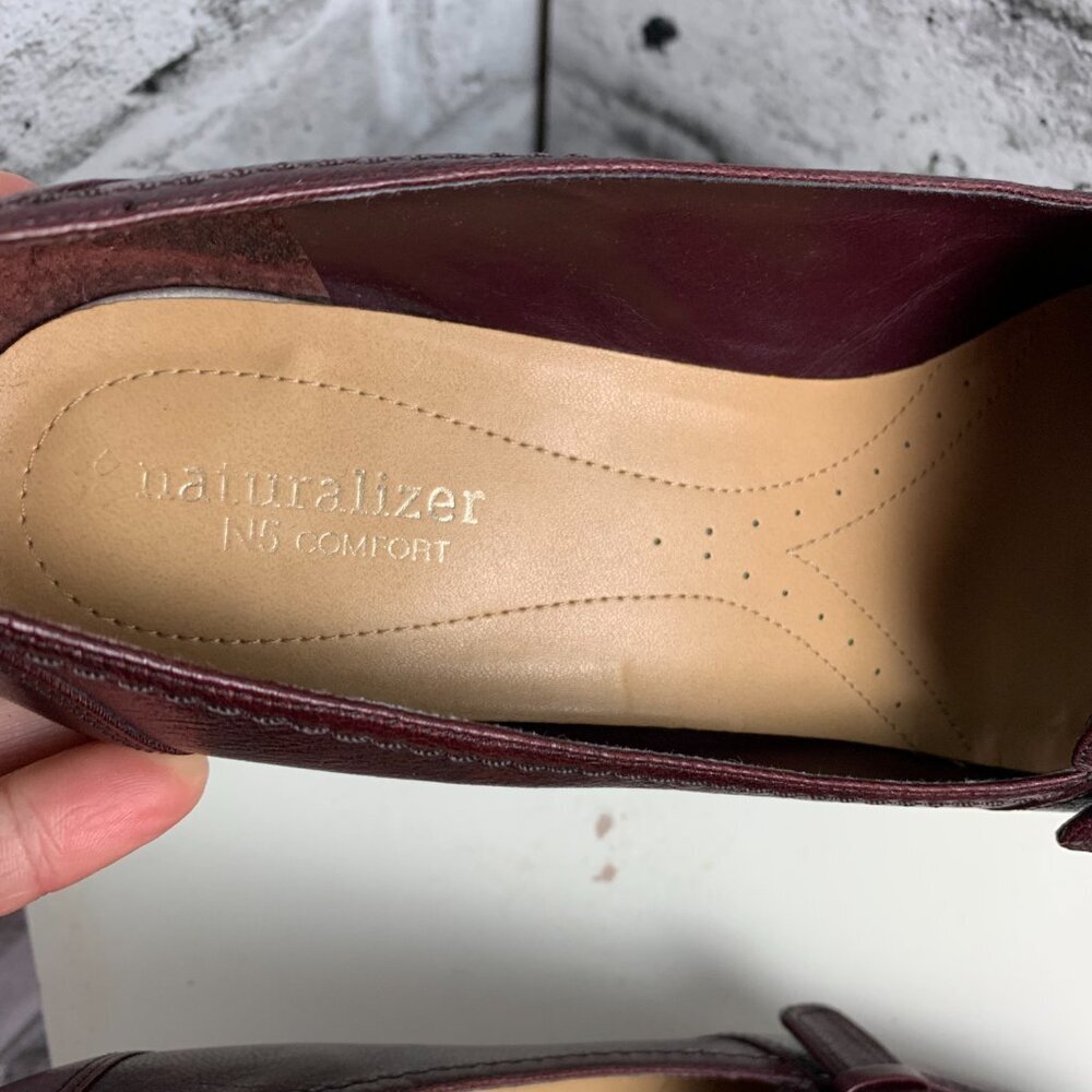 Naturalizer N5 Comfort Burgundy Leather Mid Block Heel Loafer Pump - Picture 7 of 9